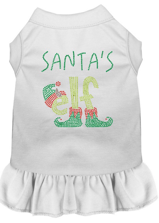 Santa's Elf Rhinestone Dog Dress White Sm